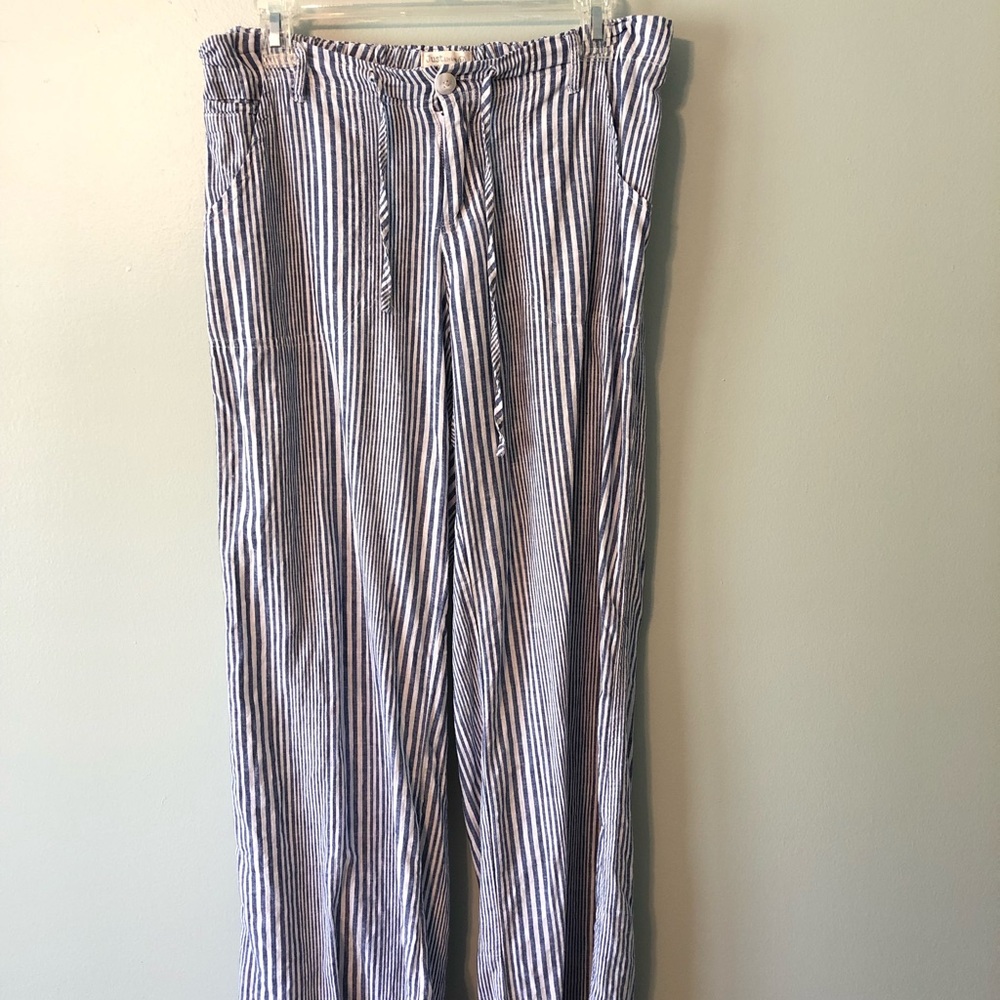 Cotton Blue and White Stripe Wide Leg Pants